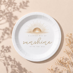 Assiettes En Carton Fête de Baby Shower Neutre Soleil Bohème Doré