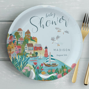 Assiettes En Carton Fête de baby shower pour garçon au bord de la mer
