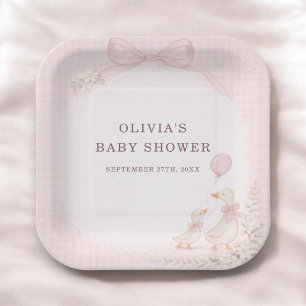 Assiettes En Carton Fête de Baby Shower Rose pour une Oie Idiote