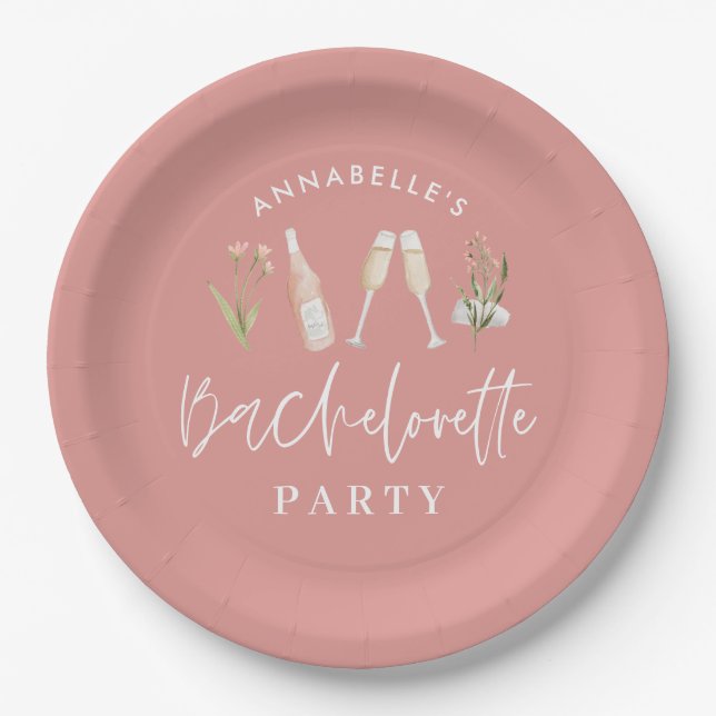 Assiettes En Carton Fête de bachelorette boissons modernes rose girly (Devant)