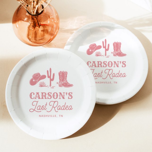 Assiettes En Carton Fête de Bachelorette Cowgirl de Dernier Rodéo Rose (Créateur téléchargé)