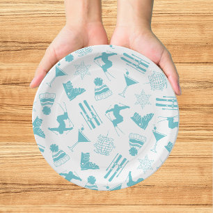 Assiettes En Carton Fête de Bachelorette d'hiver après-ski Turquoise