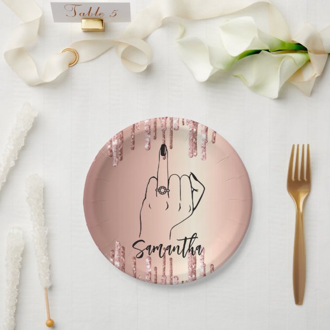 Assiettes En Carton Fête de Bachelorette Drips Pailletés | Fête de Mar (Mariage)