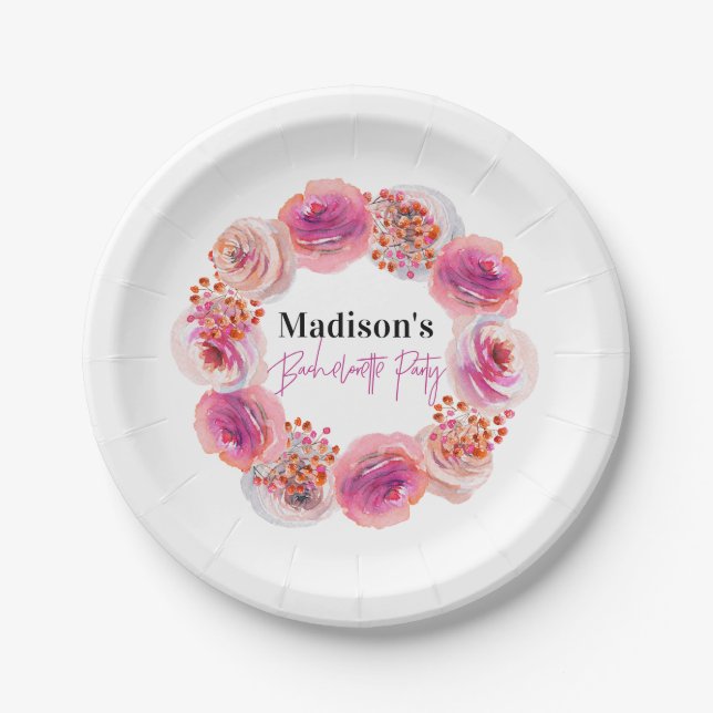 Assiettes En Carton Fête de Bachelorette rose personnalisée (Devant)