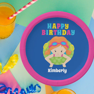 Assiettes En Carton Fête de baignade sur mesure de la fille Redhead Jo