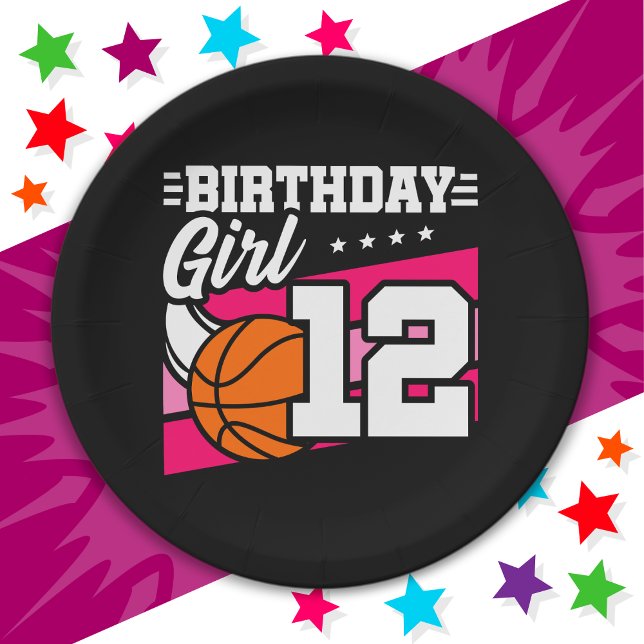 Assiettes En Carton Fête de basket-ball 12 ans Fille 12e anniversaire (Créateur téléchargé)
