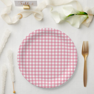Assiettes En Carton Fête de bébé à carreaux rose