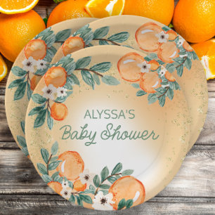 Assiettes En Carton Fête de Bébé Citron Orange Feuilles Vertes