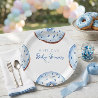Assiettes En Carton Fête de bébé en douche avec des donuts saupoudrés