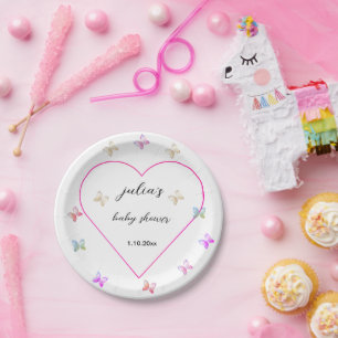 Assiettes En Carton Fête de bébé fille Papillon Cœur Rose