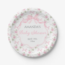 Fête de Bébé Fille Ruban Rose Toile De Jouy