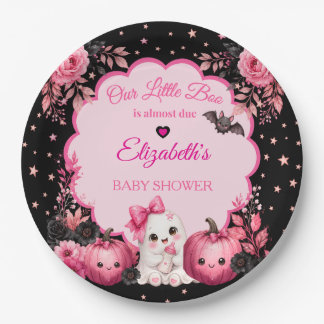 Assiettes En Carton Fête de bébé mignonne et effrayante rose et noire