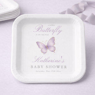 Assiettes En Carton Fête de Bébé Papillon Violet Mignon en Route