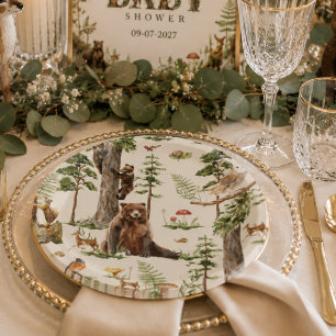 Assiettes En Carton Fête de bébé sur le thème des animaux de la forêt