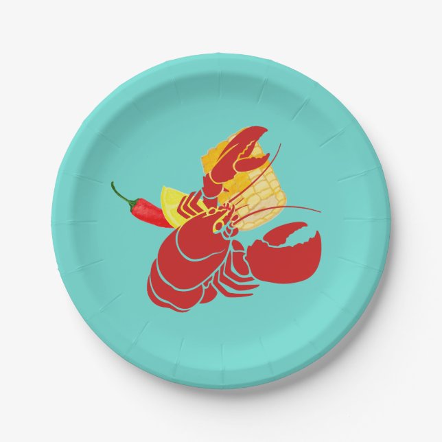 Assiettes En Carton Fête de bouillie de crabe de homard (Devant)