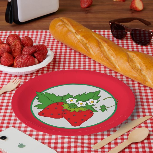 Assiettes En Carton Fête de cueillette de fraises mignonne (Pique-nique)