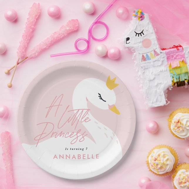 Assiettes En Carton Fête de cygne rose élégante (Fête)
