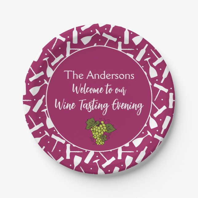 Assiettes En Carton Fête de dégustation de vin Nom personnalisé (Devant)