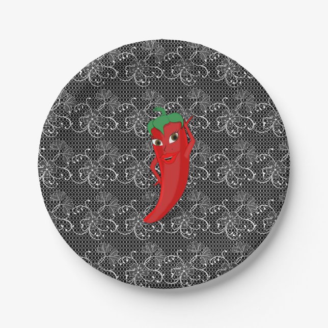 Assiettes En Carton Fête de Fiançailles avec une Diva au Piment Rouge  (Devant)