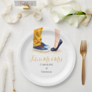 Assiettes En Carton Fête de fiançailles de couple aquarelle chic moder