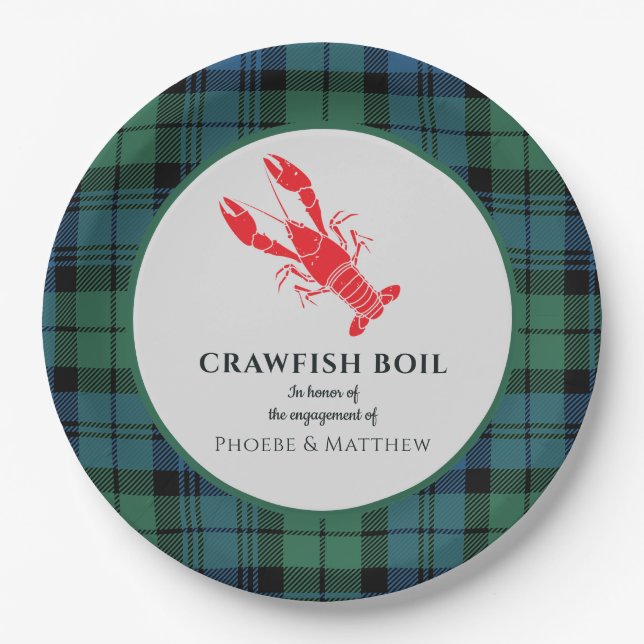 Assiettes En Carton Fête de fiançailles Plaid Tartan au Poisson d'eau  (Devant)