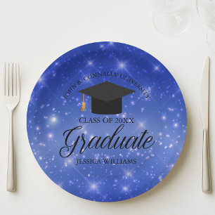 Assiettes En Carton Fête de fin d'études Chic Blue Sparkle sur mesure
