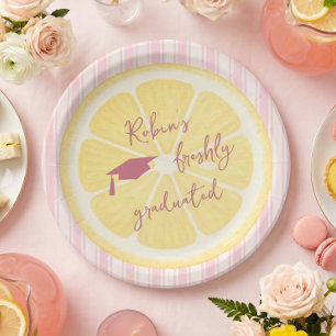 Assiettes En Carton Fête de fin d'études Rayures de Citron Fraîchement