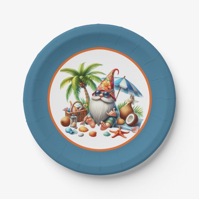 Assiettes En Carton Fête de gnome de plage mignon (Devant)