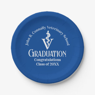 Assiettes En Carton Fête de graduation de l'école vétérinaire bleue pe