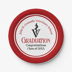 Assiettes En Carton Fête de graduation de l'école vétérinaire rouge pe