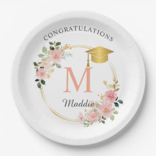 Assiettes En Carton Fête de graduation des filles roses personnalisées