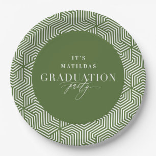 Assiettes En Carton Fête de graduation géométrique et script moderne