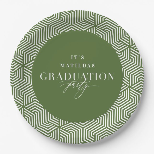 Assiettes En Carton Fête de graduation géométrique et script moderne (Devant)