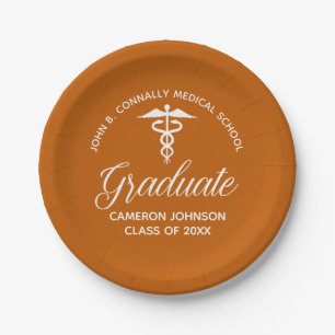 Assiettes En Carton Fête de graduation Médicale Orange personnalisée