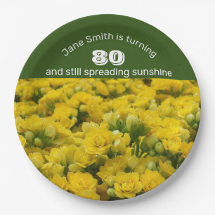 Assiettes En Carton Fête de jalon Floral Jaune 80e anniversaire