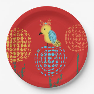 Assiettes En Carton Fête de jardin - Anniversaire de l'oiseau jaune
