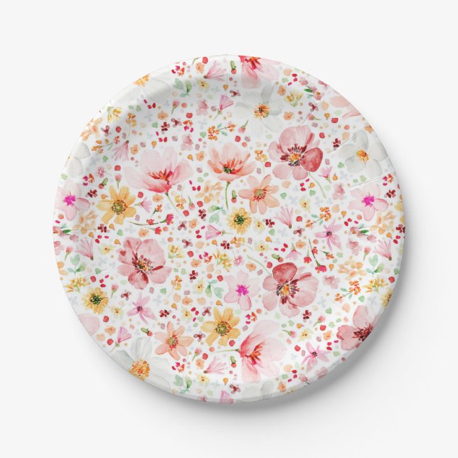 Assiettes En Carton Fête de jardin fleurie aquarelle délicate romantiq (Devant)