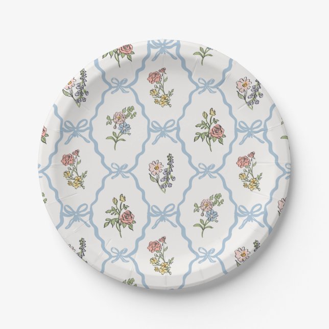 Assiettes En Carton Fête de jardin printanière Coquette florale pastel (Devant)