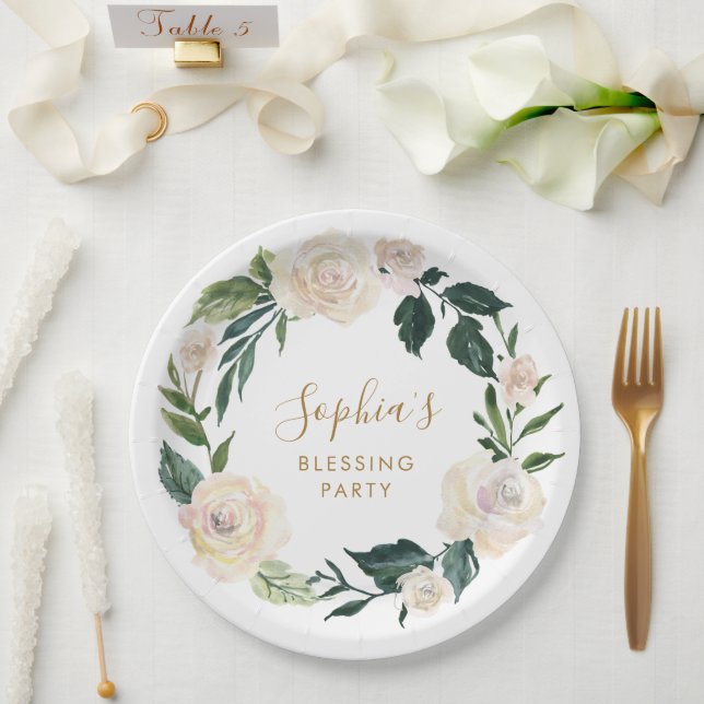 Assiettes En Carton Fête de la bénédiction des mères florales personna (Mariage)