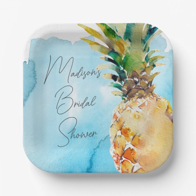 Assiettes En Carton Fête de la Fête des mariées de l'ananas tropicale  (Recto)