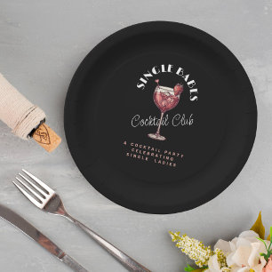 Assiettes En Carton Fête de la Galentine en cocktail noir pour célibat