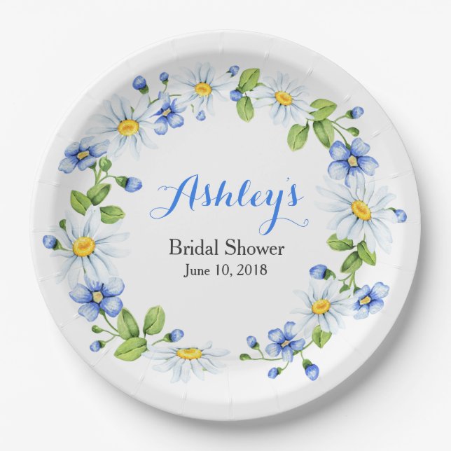 Assiettes En Carton Fête de la mariée blanche bleue de guirlande de (Devant)