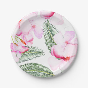 Assiettes En Carton Fête de la mariée tropicale de Hawaïen de vert de