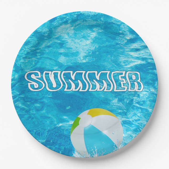 Assiettes En Carton Fête de la piscine d'été (Devant)