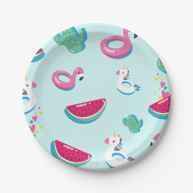 Assiettes En Carton Fête de la piscine d'été Plaque de papier d'annive (Devant)