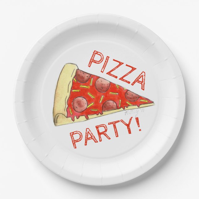 Assiettes En Carton FÊTE DE LA PIZZA ! Pepperoni Fromage Pizzeria tran (Devant)