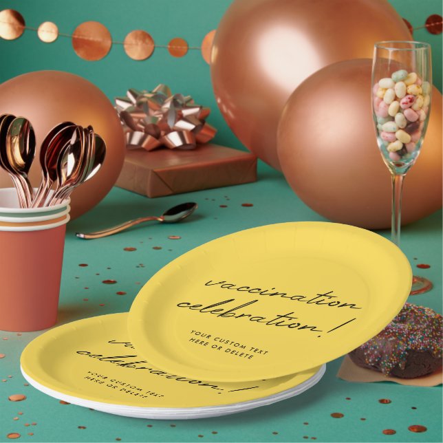 Assiettes En Carton Fête de la vaccination | Parti jaune moderne (Multi)