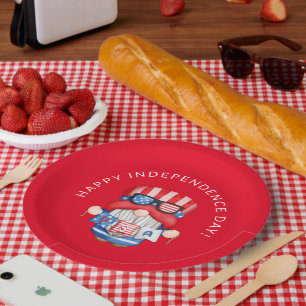 Assiettes En Carton Fête de l'Indépendance 4 juillet rouge Gnome
