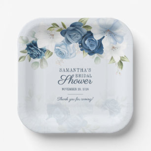 Assiettes En Carton Fête de mariage aquarelle bleu blanc