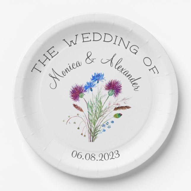 Assiettes En Carton Fête de mariage au chardon Floral écossais (Devant)